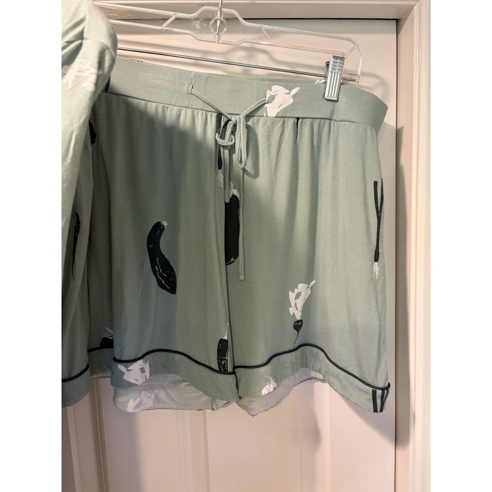 Cozy Earth Women's Bamboo Stretch-Knit Short Sleeve Pajama Set Green  Veggies XL - Picture 5 of 9